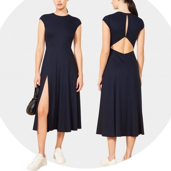 REFORMATION Navy Cap Sleeve High Slit Gavin Midi Dress - Picture 1 of 9